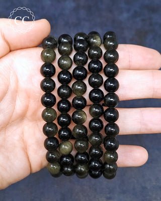 Gold Sheen Obsidian 8mm Beaded Bracelet