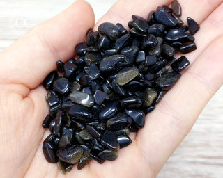 Gold Sheen Obsidian Crystal Chips in hand