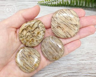 Graphical Moonstone Palm Stones in hand
