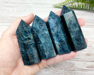 Green Apatite Towers in hand