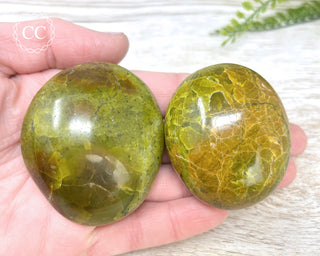 Green Opal Chunky Palm Stones in hand