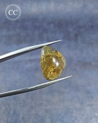 Gemstone Tweezers holding a Green Tourmaline Cabochon from Siberia 