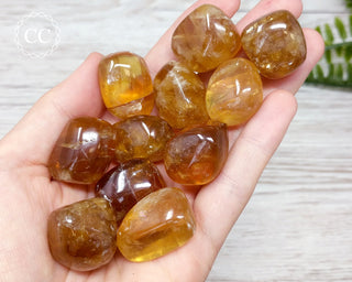 Honey Calcite Tumbled Crystals in hand