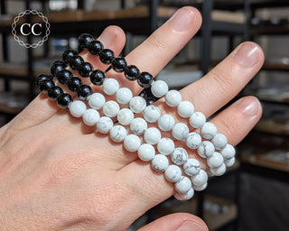 Yin Yang White Howlite & Black Obsidian Bracelet