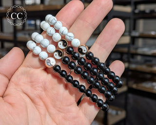 Yin Yang White Howlite & Black Obsidian Bracelets on hand
