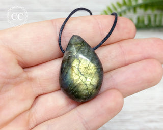 Labradorite Teardrop Pendant on black cord