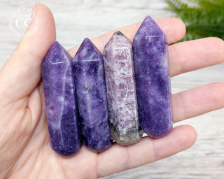 Lepidolite 60mm Crystal Wands in hand