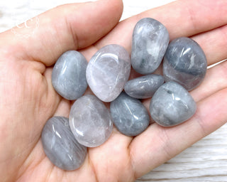 Luna Rose Quartz Tumbled Crystals in hand