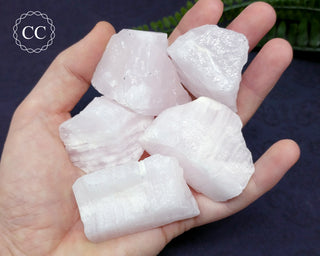 Mangano Calcite Raw Crystals in hand