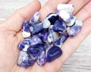 Mexican Morado Opal Tumbled Crystals in hand