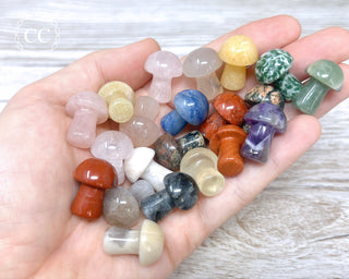 Mini Mushroom Crystal Carvings in hand