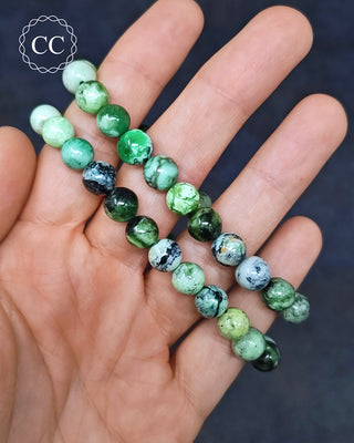 Mongolian Variscite Beaded Bracelets in hand