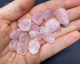 Morganite A Grade Tumbled Crystals in hand