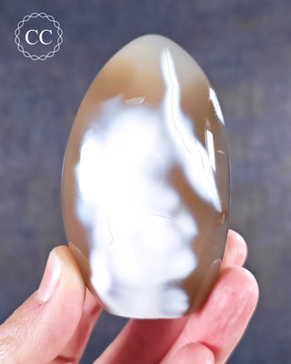 A hand holding an Orca Agate Freeform from Madagascar