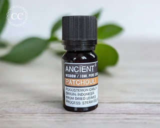 Patchouli Essential Oil on a table