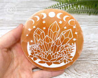 Peach Satin Spar (Selenite) Crystals Plate
