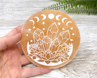 Peach Satin Spar (Selenite) Crystals Plate in hand