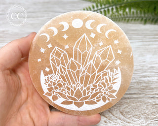 Peach Satin Spar (Selenite) Crystals Plate