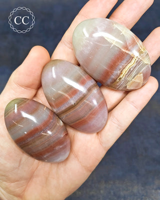 Pink Banded Calcite Palm Stone