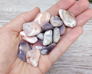 Pink Botswana Agate tumbled crystals in hand