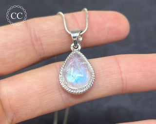 Rainbow Moonstone Silver Necklace #7