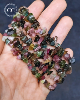 Rainbow Tourmaline Gemchip Bracelets in hand