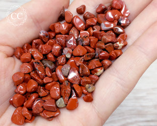 Red Jasper Crystal Chips 50g in hand