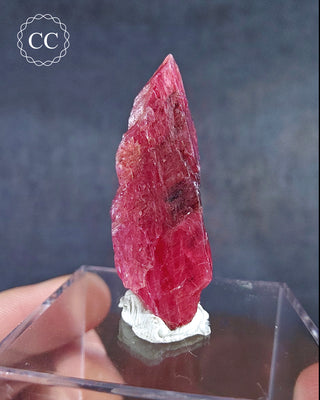 A deep, gemmy red - pink Rhodonite specimen from the Morro da Mina mine in Minas Gerais, Brazil.