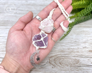 Rose Quartz & Amethyst Macrame Hanging Decoration