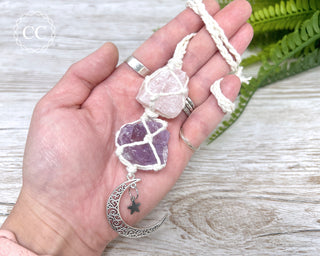 Rose Quartz & Amethyst Macrame Hanging Decoration