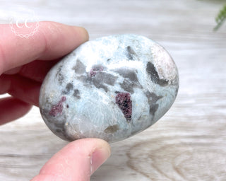 Rubellite & Cleavelandite Chunky Palm Stone #1