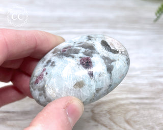 Rubellite & Cleavelandite Chunky Palm Stone #1