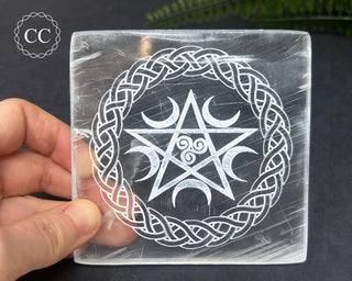 Selenite Plate - Pentagram on black background