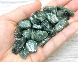 Seraphinite Tumbled Crystals in hand