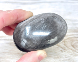 Silver Sheen Obsidian Chunky Palm Stone #1