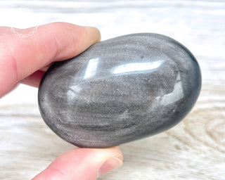 Silver Sheen Obsidian Chunky Palm Stone #1