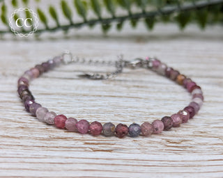 Pink Spinel Faceted Beaded Bracelet on light background