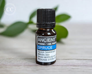 Spruce Essential Oil on a table