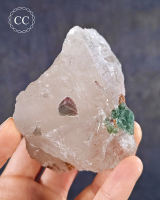 Specimen of green, blue and pink Tourmaline in Quartz from Brazil. 