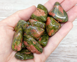 Unakite Tumbled Crystals in hand