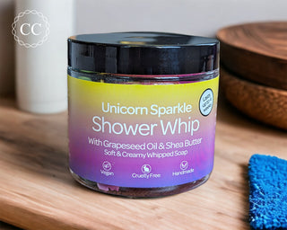 Unicorn Sparkles Whipped Soap in bathroom
