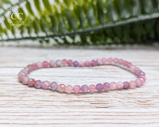 Unicorn Stone (Lepidolite & Pink Tourmaline) Faceted Bracelet on white background