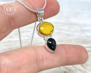 Whitby Jet & Baltic Amber Silver Necklace #2