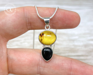 Whitby Jet and Baltic Amber Silver Necklace #1