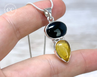 Whitby Jet & Baltic Amber Silver Necklace #1