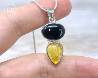 Whitby Jet & Baltic Amber Silver Necklace #1