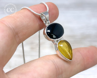 Whitby Jet & Baltic Amber Silver Necklace #1