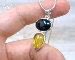 Whitby Jet & Baltic Amber Silver Necklace #1