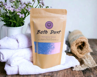 Yorkshire Violet Bath Dust on a towel