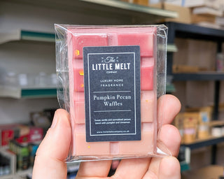 Pumpkin Pecan Waffles wax melt bar in hand 